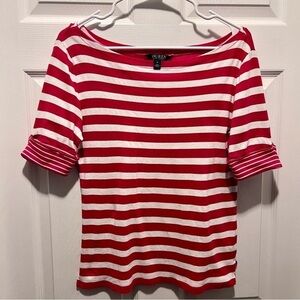 Lauren Ralph Lauren Top blouse short sleeve Women Medium striped red white shirt
